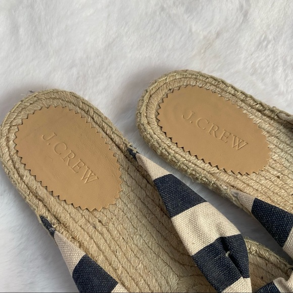 J. Crew Blue Tan Striped Cloth Summer Sandal Slide On Shoe - Picture 5 of 5